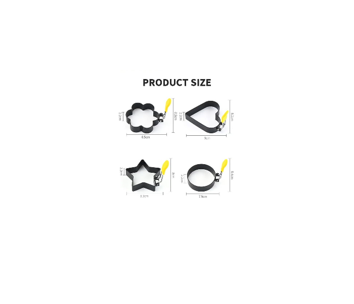Egg Rings For Breakfast,Mini Pancakes,Fried Eggs,4 Pack Egg Pancake Maker Molds With 1 Brush,Stainless Steel Non Stick Metal 4 Shapes Mold With Yellow Silicone Handle in UAE