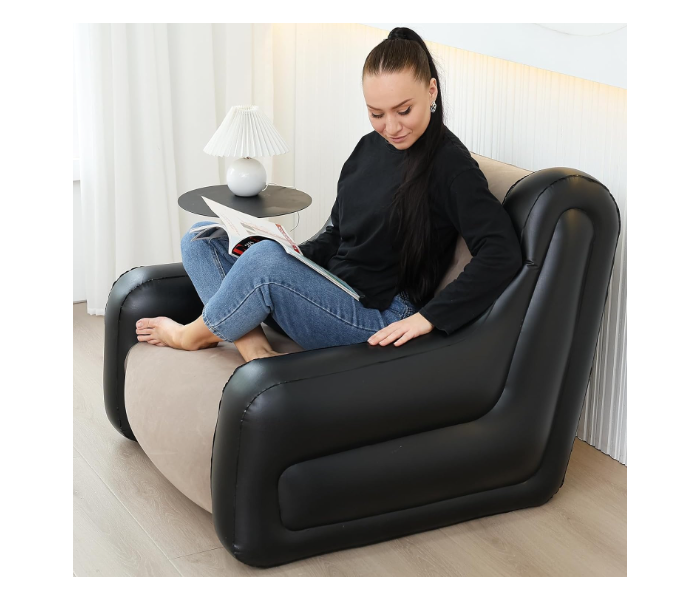 Inflatable Two-Tone Chair Sofa with Armrests Blow up Seat Game Room Lounger, Outdoor Camping Garden Couches Soft Plush Fabric for Adults Kids (Khaki) in UAE