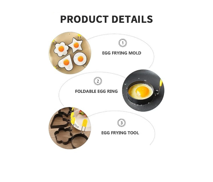 Egg Rings For Breakfast,Mini Pancakes,Fried Eggs,4 Pack Egg Pancake Maker Molds With 1 Brush,Stainless Steel Non Stick Metal 4 Shapes Mold With Yellow Silicone Handle in UAE