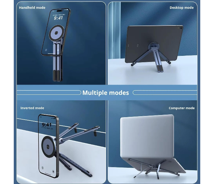 Magnetic Phone Tripod Stand, 3-in-1 Adjustable Holder for iPhone iPad Laptop, 8-Level Height & Angle, Portable Aluminum Alloy Desktop Stand, Compatible with 4-13” iPhone, 10-16” Laptops & Tablets in UAE