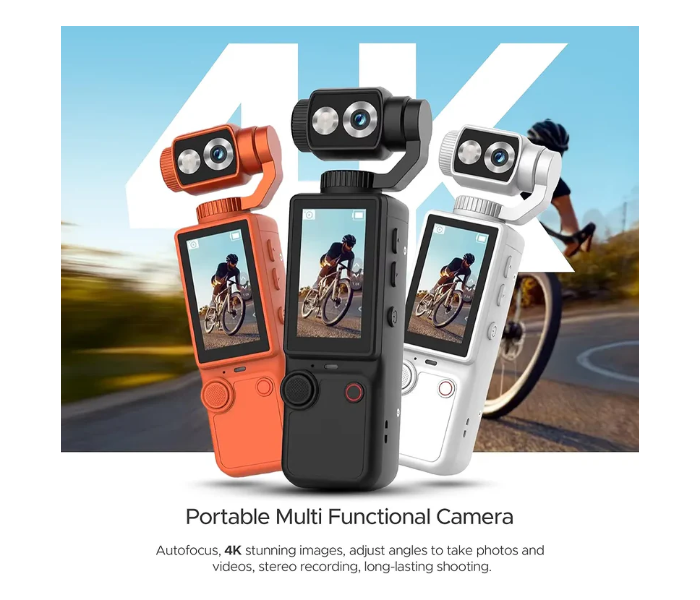 Air Tab Pocket 4K Ultra HD Action Camera | 180° Manual Flip Lens | Built-in Fill Light | with Tripod (Orange) in UAE
