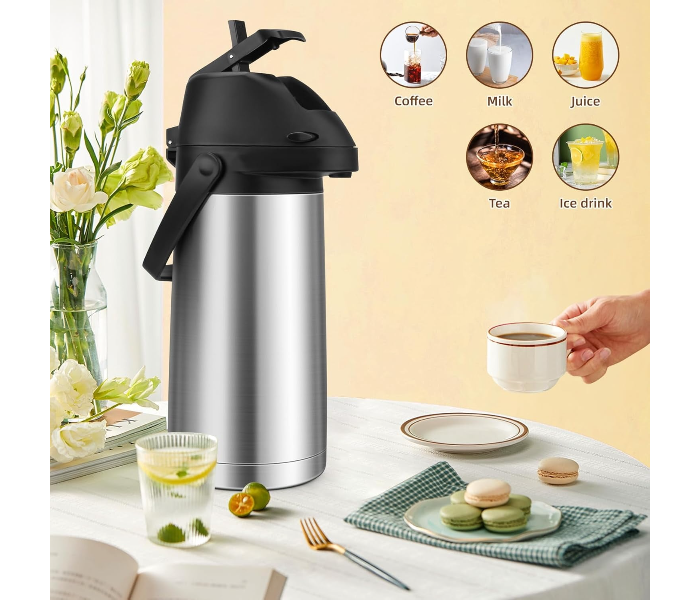 Airpot Coffee Carafe with Pump, Stainless Steel Insulated Thermal Carafe Coffee Dispenser for Hot/ Cold Beverages, 12 Hour Heat Retention in UAE
