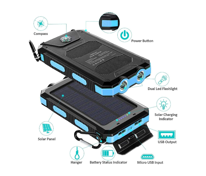 Multi Interface 20000mah Wireless Charger Solar Outdoor Powerbank with Cable Portable Mobile Power Bank in UAE