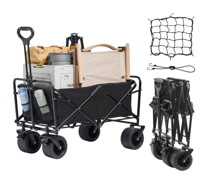 Heavy-Duty Large Folding Wagon Cart Adjustable Handle, Portable Utility Trolley - Black in UAE