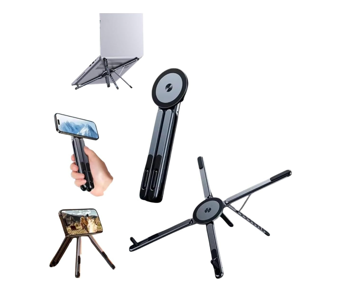 Magnetic Phone Tripod Stand, 3-in-1 Adjustable Holder for iPhone iPad Laptop, 8-Level Height & Angle, Portable Aluminum Alloy Desktop Stand, Compatible with 4-13” iPhone, 10-16” Laptops & Tablets in UAE