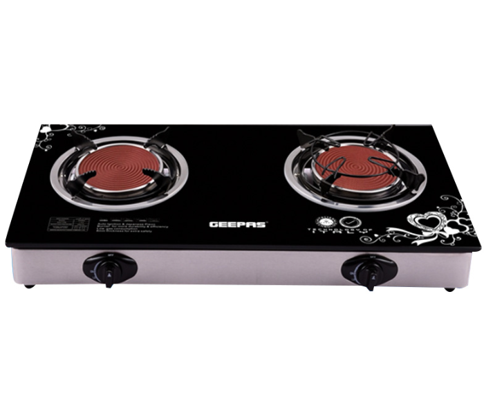 Geepas GK6865 Two Infrared Burner Glass Gas Stove with Stainless Steel Frame in UAE