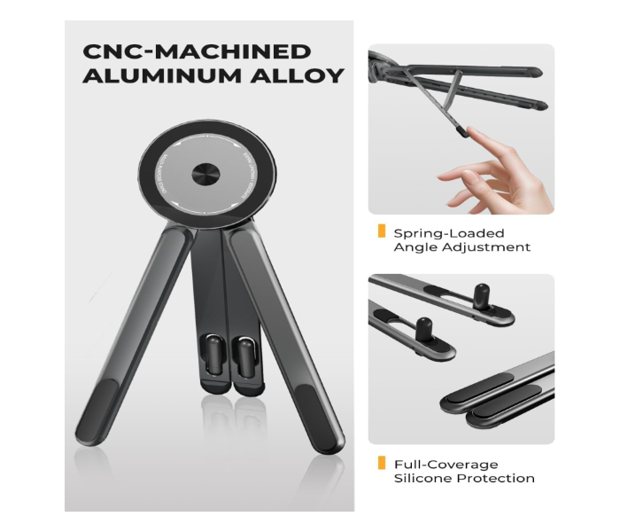 Magnetic Phone Tripod Stand, 3-in-1 Adjustable Holder for iPhone iPad Laptop, 8-Level Height & Angle, Portable Aluminum Alloy Desktop Stand, Compatible with 4-13” iPhone, 10-16” Laptops & Tablets in UAE