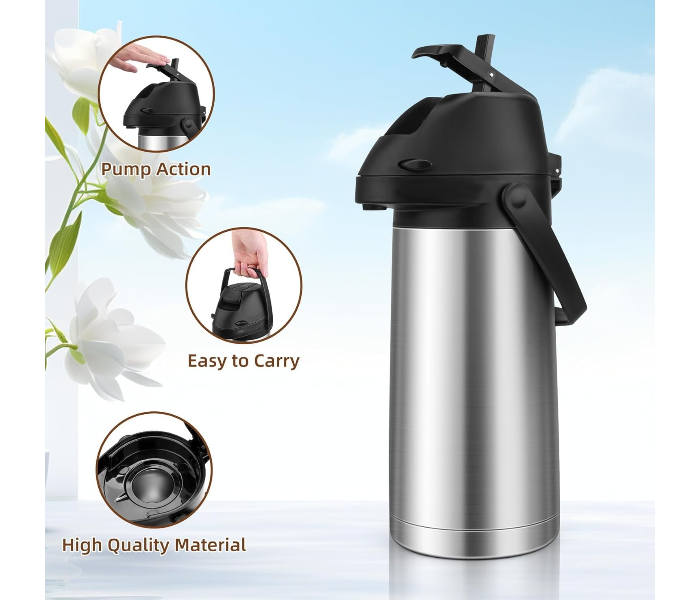 Airpot Coffee Carafe with Pump, Stainless Steel Insulated Thermal Carafe Coffee Dispenser for Hot/ Cold Beverages, 12 Hour Heat Retention in UAE