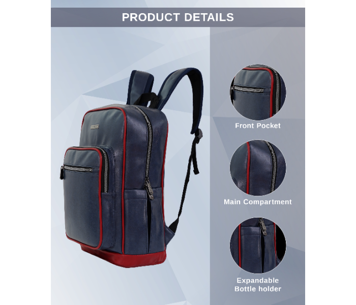 Para John PJBP6665 16Inch Genuine Leather Backpack - Navy Blue in UAE