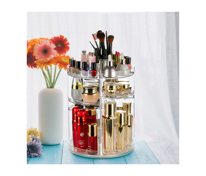 360 Degree Rotating Makeup Organizer,Large Capacity&Adjustable Multi-Function Cosmetic Storage Box,Fits Makeup Brushes,Eyeliner,Lipsticks Nail Polish. in UAE