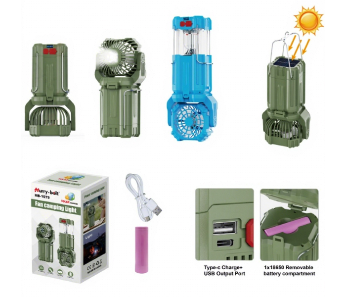 Multi-functional Outdoor Use Powerful Type-c Rechargeable Aluminum Alloy Waterproof Outdoor Solar Camping Fan in UAE