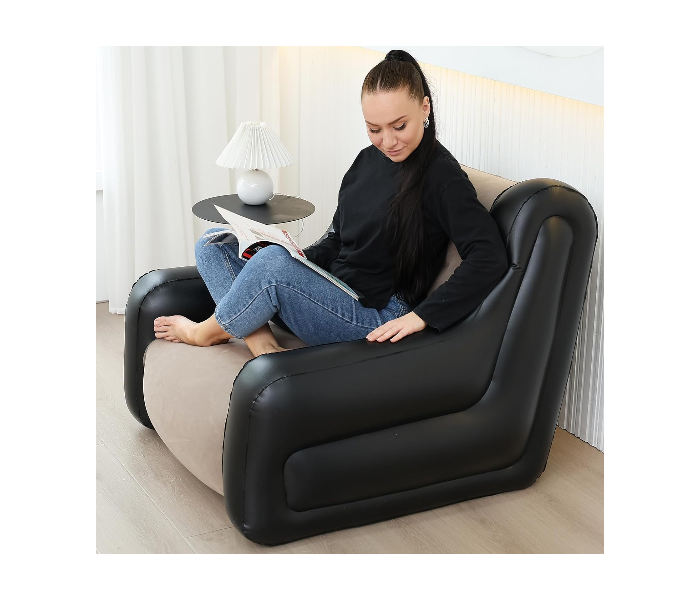 Inflatable Two-Tone Chair Sofa with Armrests Blow up Seat Game Room Lounger, Outdoor Camping Garden Couches Soft Plush Fabric for Adults Kids (Khaki) in UAE