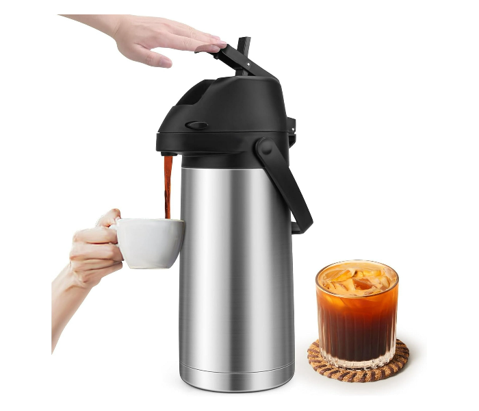 Airpot Coffee Carafe with Pump, Stainless Steel Insulated Thermal Carafe Coffee Dispenser for Hot/ Cold Beverages, 12 Hour Heat Retention in UAE