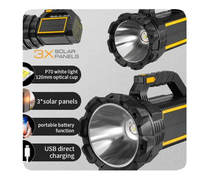 Solar Power LED FlashLight Search Light 3 Solar Panels Rechargeable with Handle for Hunting Camping Hiking Emergency in UAE