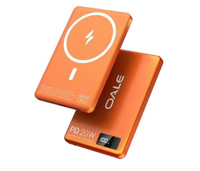 Oale Slim Magnetic Wireless Power Bank, 5000mAh 20W PD Fast Charging for iPhone Android-ORANGE in UAE