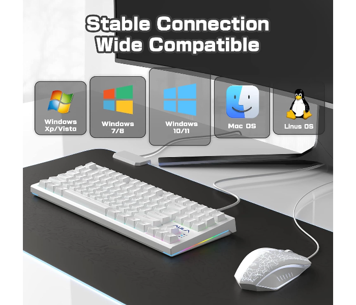 AULA Mechanical F3032 Keyboard, 87 Keys RGB Backlight Gaming Keyboard, Compact Wired Computer Keyboards for Windows PC (White, Red Switch) in UAE