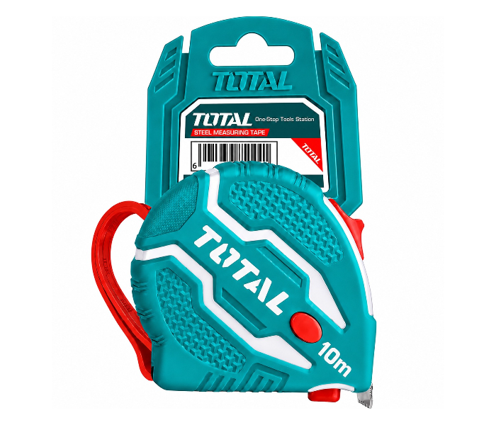 TOTAL 10m x 25mm Professional Measuring Tape – Double-Sided Metric & Inch Steel Tape Measure with Three-Button Lock System and Continuous Marking Blade in UAE