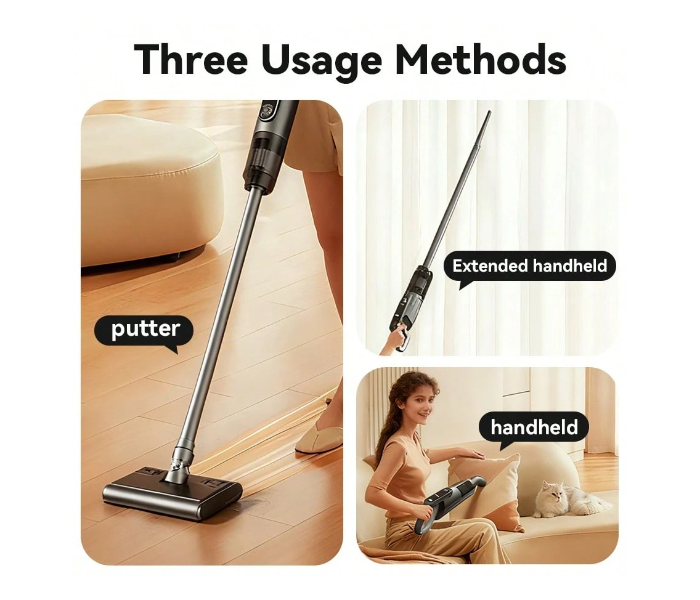 Wireless Wet Dry Vacuum Cleaner Mop Combo - 14000Pa Power Suction Self-Cleaning, Low Noise, Rechargeable Vacuum Cleaner With 3 Modes & Adjustable Length, Multi-Angle Brush For Apartment Hardwood Rug, Pet Hair, Car, Black in UAE
