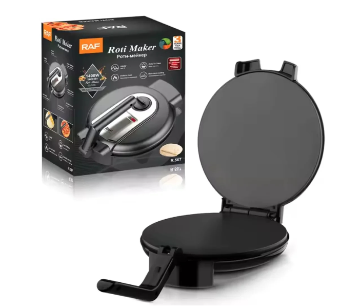 RAF 1400W Electric Roti Maker 10 inch, Double-sided Heating Chapati Maker Crepe Machine, Non-stick Coating Roti Press Tortilla Maker, Anti-scalding Handle and Indicator Lights, Adjustable Temperature R-567 in UAE