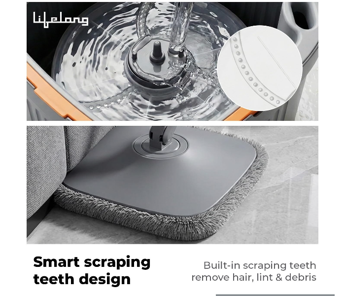 360° Spin Mop with Square Bucket Deluxe System Set and Reusable Microfiber Pads for Wet & Dry Glass, Wall, Tile and Home Floor Cleaning - in UAE