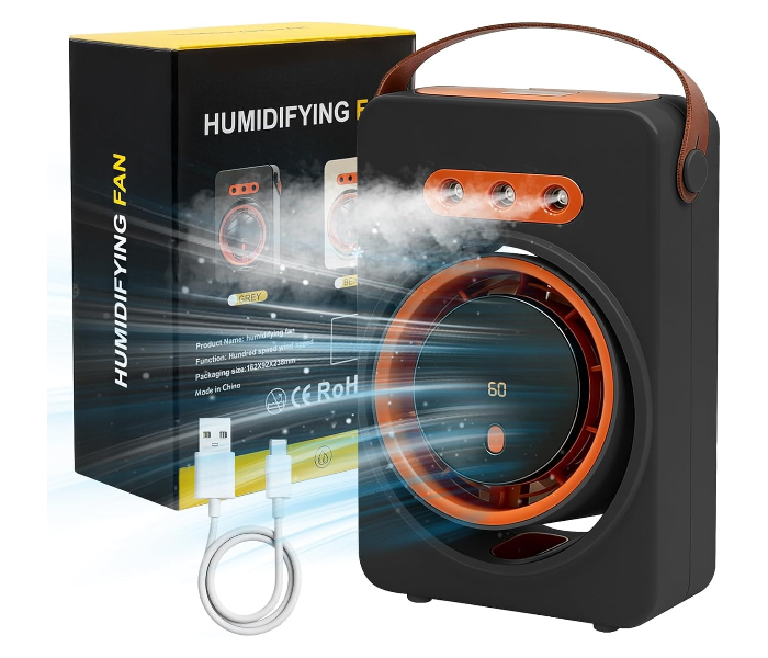 3 Hole Bladeless Mist Fan with Air Purifier Energy Saving LED Lighting Digital Display 2000mAh Battery for Car & Hotel Use in UAE