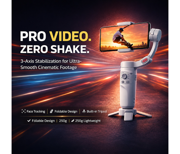 M1 3-Axis Smartphone Gimbal Stabilizer – AI Face Tracking, Foldable Selfie Stick & Tripod, Portable Handheld Gimbal for iPhone & Android in UAE