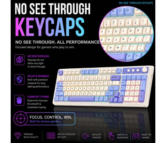 AULA S99 Tri-Mode (2.4G/BT/Wired) Programmable Full Size Membrane Gaming Keyboard | Blue+White (S99UW) in UAE