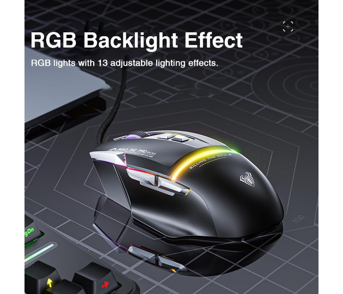 AULA S12Pro Wired Gaming Mouse,12800 DPI Optical Gamer Mouse | Black (S12ProB) in UAE