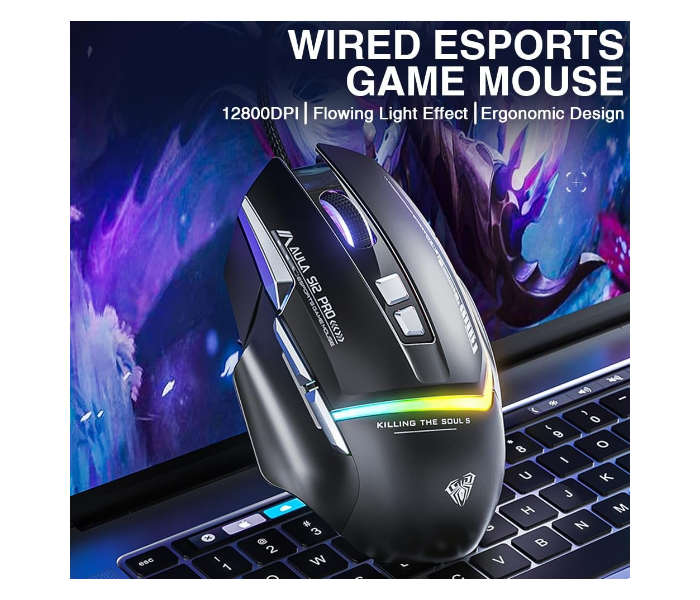 AULA S12Pro Wired Gaming Mouse,12800 DPI Optical Gamer Mouse | Black (S12ProB) in UAE