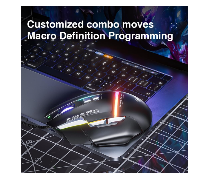 AULA S12Pro Wired Gaming Mouse,12800 DPI Optical Gamer Mouse | Black (S12ProB) in UAE