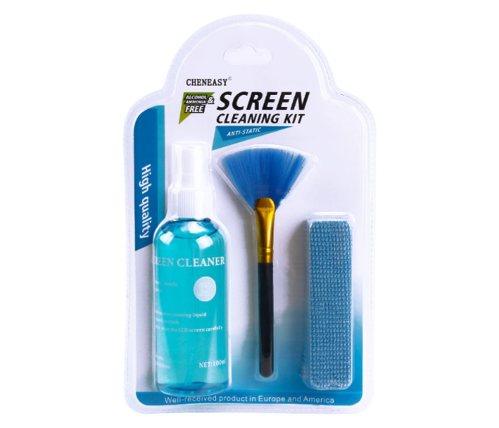 3-in-1 Screen Cleaning Kit with Cleaning Spray, Soft Brush & Microfiber Cloth | Alcohol-Free Anti-Static Cleaner for Laptop, Mobile, Tablet, TV, Camera & Monitor in UAE
