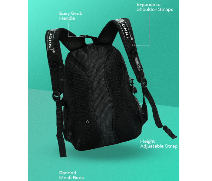Para John PJSB6008A18 18-Inch School Backpack with Front Bungee Cord Storage, Multi Compartments & Side Mesh Pockets Black in UAE