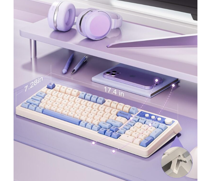 AULA S99 Tri-Mode (2.4G/BT/Wired) Programmable Full Size Membrane Gaming Keyboard | Blue+White (S99UW) in UAE