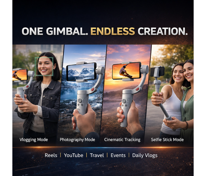 M1 3-Axis Smartphone Gimbal Stabilizer – AI Face Tracking, Foldable Selfie Stick & Tripod, Portable Handheld Gimbal for iPhone & Android in UAE
