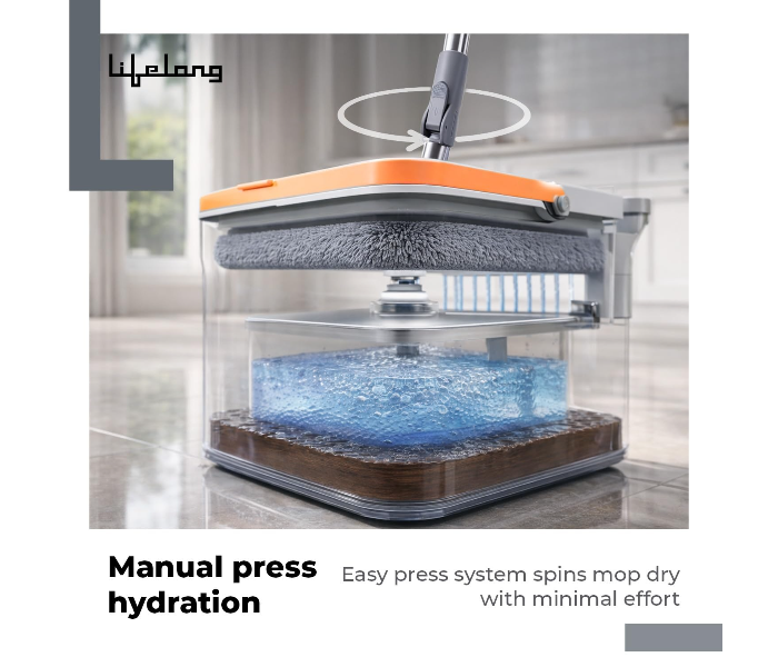 360° Spin Mop with Square Bucket Deluxe System Set and Reusable Microfiber Pads for Wet & Dry Glass, Wall, Tile and Home Floor Cleaning - in UAE