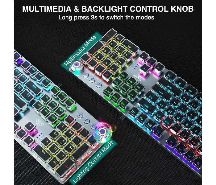 AULA F2088 RGB Wired Mechanical Gaming Keyboard With Knob | Black, Blue Switch (F2088B) in UAE
