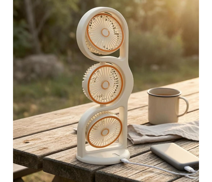 Three-head Foldable Plastic Desktop Fan USB Rechargeable Portable Outdoor Multi-speed Adjustable Light for Household RV in UAE