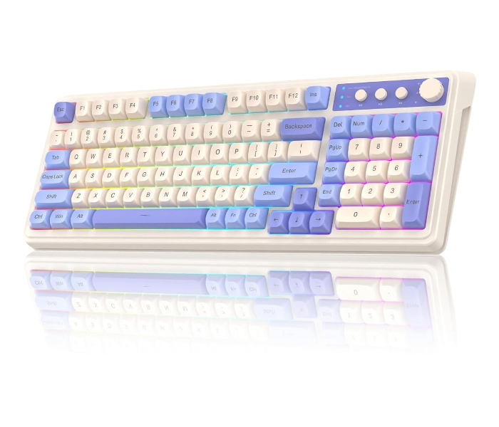 AULA S99 Tri-Mode (2.4G/BT/Wired) Programmable Full Size Membrane Gaming Keyboard | Blue+White (S99UW) in UAE