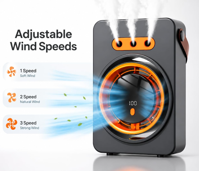 3 Hole Bladeless Mist Fan with Air Purifier Energy Saving LED Lighting Digital Display 2000mAh Battery for Car & Hotel Use in UAE