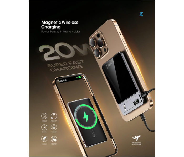 Zedx 10000mAh Magnetic Wireless Power Bank 20W Fast Charging with Foldable Stand and LED Display, MagSafe Compatible Portable Charger for iPhone in UAE