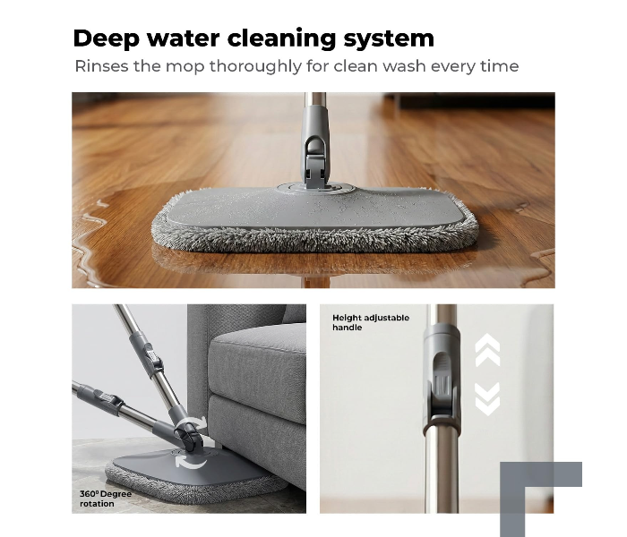 360° Spin Mop with Square Bucket Deluxe System Set and Reusable Microfiber Pads for Wet & Dry Glass, Wall, Tile and Home Floor Cleaning - in UAE