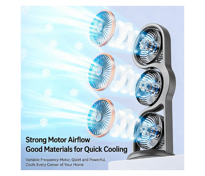 Three-head Foldable Plastic Desktop Fan USB Rechargeable Portable Outdoor Multi-speed Adjustable Light for Household RV in UAE