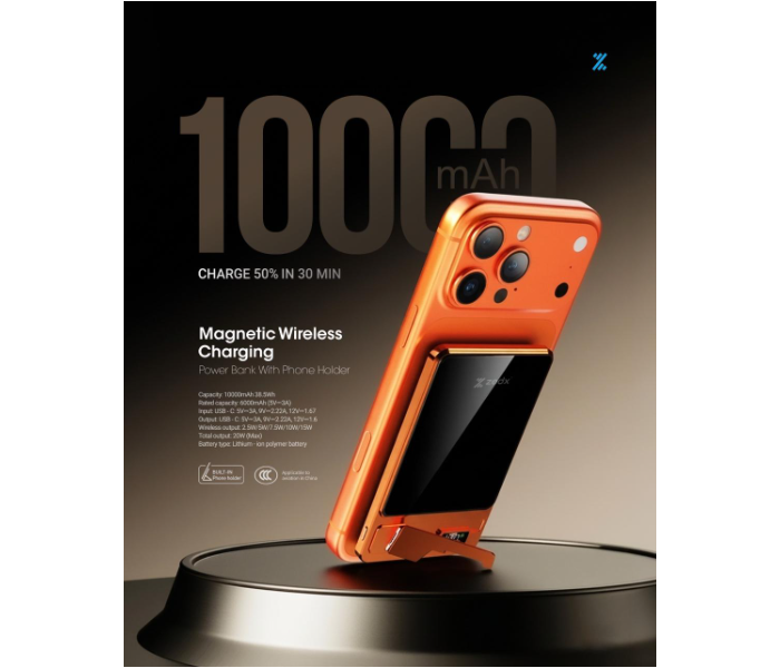 Zedx 10000mAh Magnetic Wireless Power Bank 20W Fast Charging with Foldable Stand and LED Display, MagSafe Compatible Portable Charger for iPhone in UAE