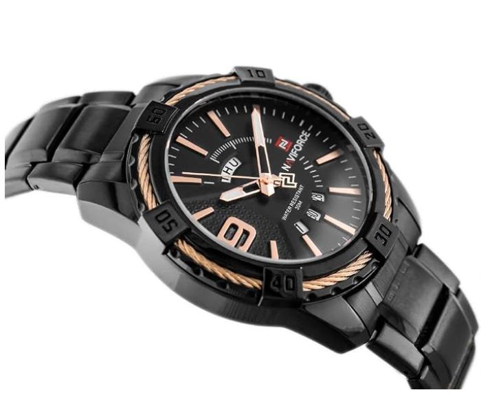 Naviforce 9117 Quartz Movement Water Resistant Stainless Steel Analog Watch For Men - Black in UAE