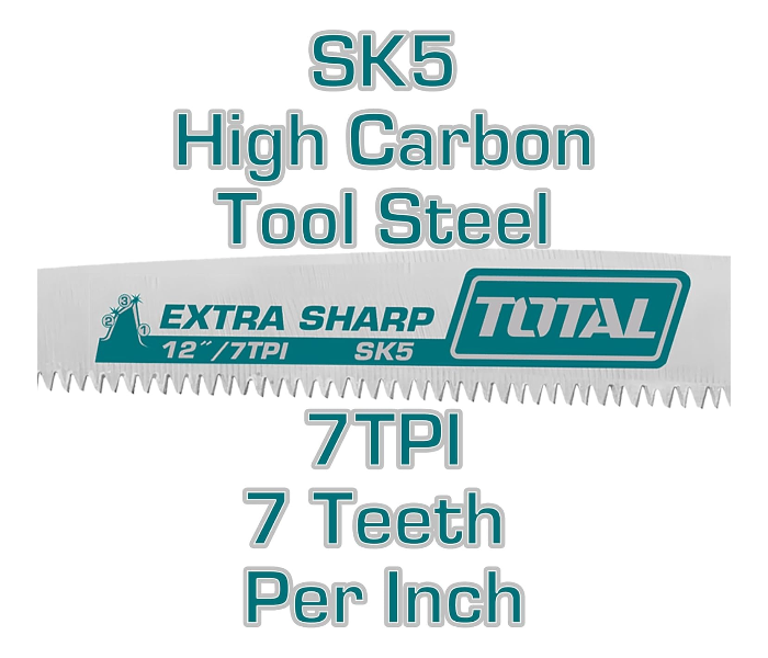 TOTAL 12-Inch Pruning Saw, SK5 High Carbon Steel, 7TPI Triple Edge Teeth with Protective PP Shell, Professional Garden Hand Tool, THPS3008 in UAE