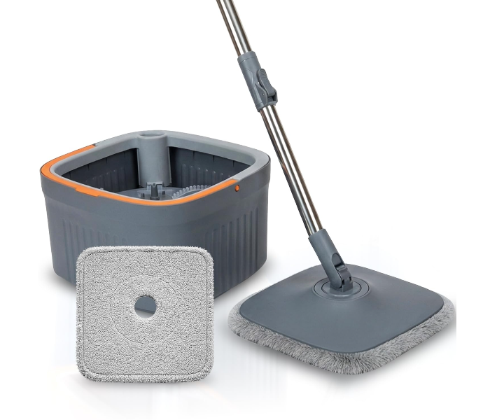 360° Spin Mop with Square Bucket Deluxe System Set and Reusable Microfiber Pads for Wet & Dry Glass, Wall, Tile and Home Floor Cleaning - in UAE