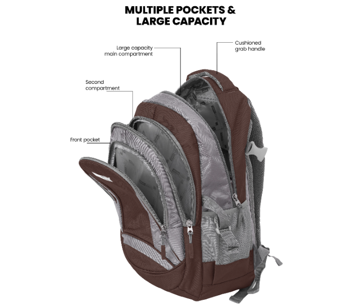 Para John PJSB6009A14 14-Inch Multi-Compartment School Backpack with Front Organizer Pocket, Side Mesh Pockets & Comfort Straps Coffee Brown in UAE