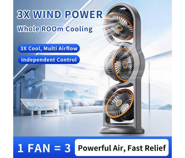Three-head Foldable Plastic Desktop Fan USB Rechargeable Portable Outdoor Multi-speed Adjustable Light for Household RV in UAE