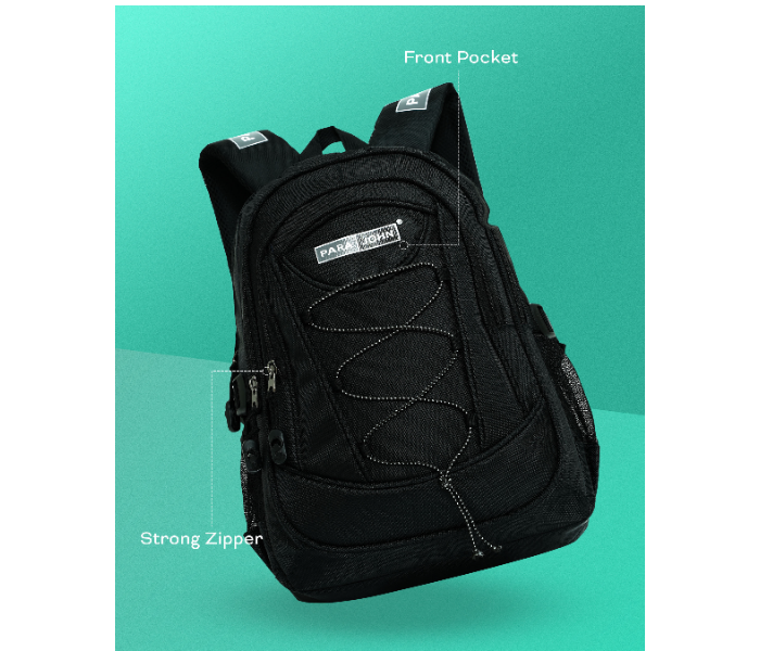 Para John PJSB6008A18 18-Inch School Backpack with Front Bungee Cord Storage, Multi Compartments & Side Mesh Pockets Black in UAE