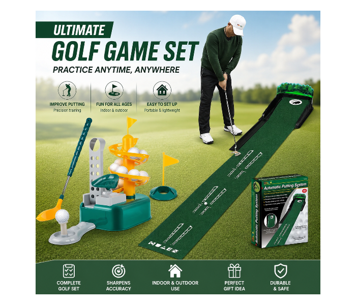 2-in-1 Golf Training Combo Kit – Automatic Putting Mat & Mini Golf Practice Set for Kids and Adults in UAE